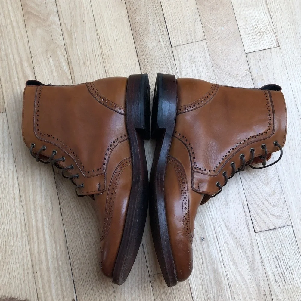 Allen Edmonds Tan Leather Wingtip Boots - Picture 2 of 6